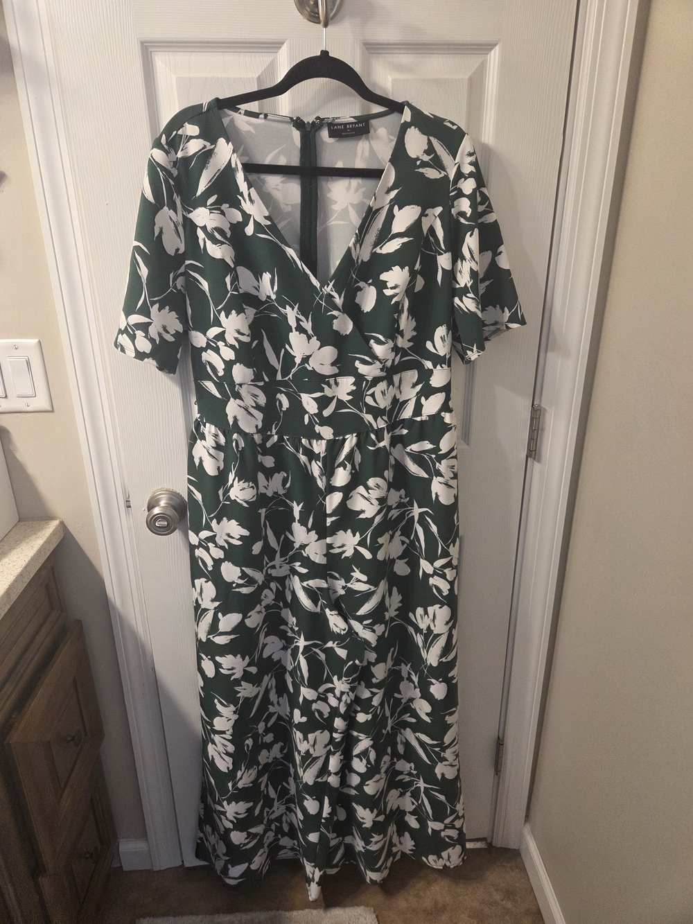 Lane Bryant Green And White Tropical Jumpsuit